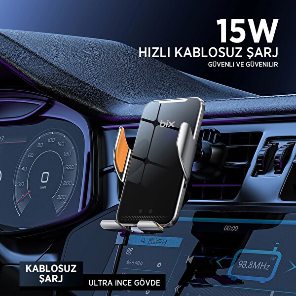 Bix BXCH9 MagSafe Özellikli 15W Kablosuz Hızlı Şarj Destekli 360 Dönebilen Metal Araç İçi Telefon Tutucu