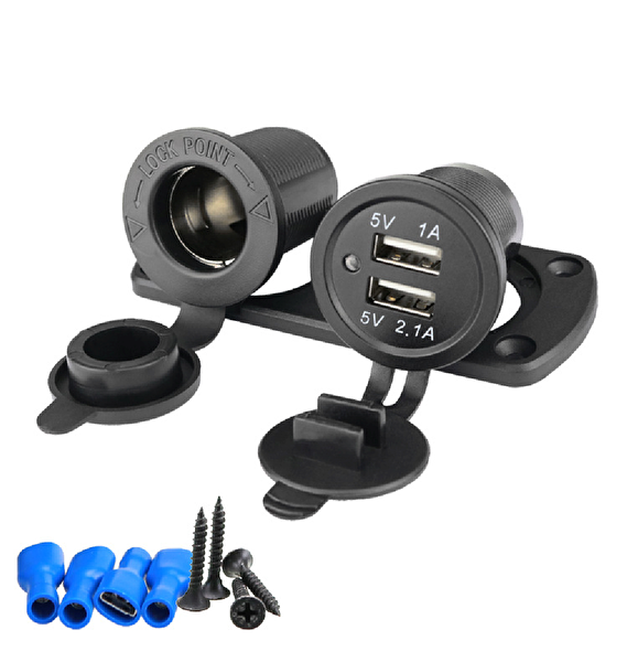 Aek-Tech BJ-PA20103 Araç Çakmaklık ve USB Şarj Adaptörü 12V 24V Su Geçirmez