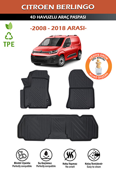 Pikas Havuzlu 3D Siyah Paspas Takımı - Cıtroen Berlingo Serisi 2008-2018 Arası 3D Havuzlu Paspas