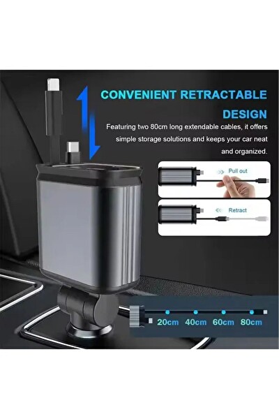 Zuidid ACC01 - 66 W 4 in 1 RGB Işıklı Tavan Aydınlatmalı Type-C Lightning Kablolu Araç İçi Hızlı Şarj