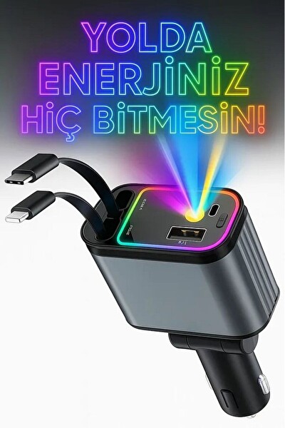 Zuidid ACC01 - 66 W 4 in 1 RGB Işıklı Tavan Aydınlatmalı Type-C Lightning Kablolu Araç İçi Hızlı Şarj
