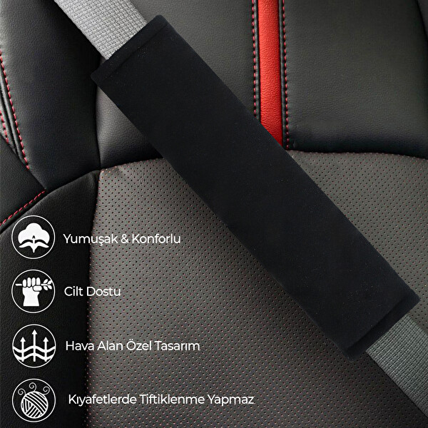Mega Oto Market Yumuşak Kumaş Emniyet Kemer Kılıfı Çift Takım Siyah