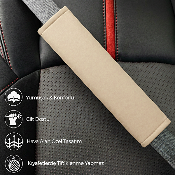 Mega Oto Market Yumuşak Emniyet Kemer Kılıfı Çift Takım Vizon