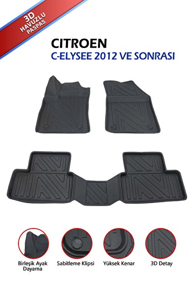 Pikas Citroen C-Elysee 2012 Ve Sonrası Uyumlu 4D Havuzlu Siyah Paspas Takımı