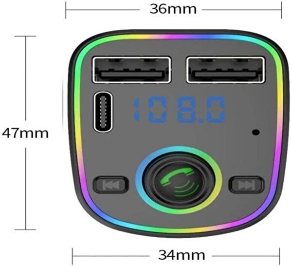 Cosmostech Car C2 Araç Fm Transmitter 5.3 Qc 3.1 Çift USB ve TYPE-C Mp3 Sd Kart Çakmaklık Girişli Bluetooth Araç Kiti Hızlı Şarj