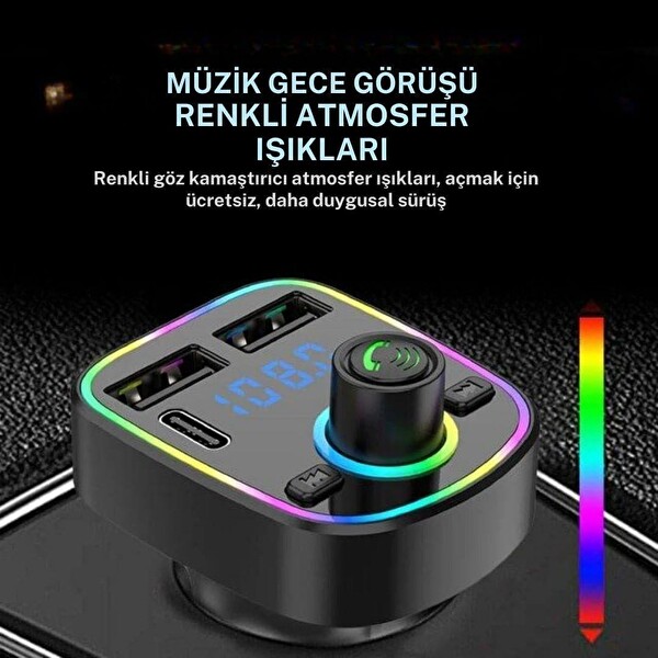 Cosmostech Car C2 Araç Fm Transmitter 5.3 Qc 3.1 Çift USB ve TYPE-C Mp3 Sd Kart Çakmaklık Girişli Bluetooth Araç Kiti Hızlı Şarj