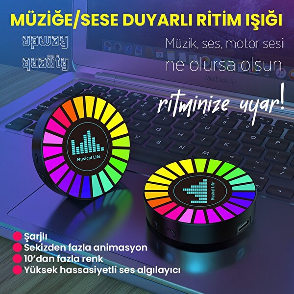 Upway Sese Duyarlı Şarjlı Animasyonlu Ritim Lambası