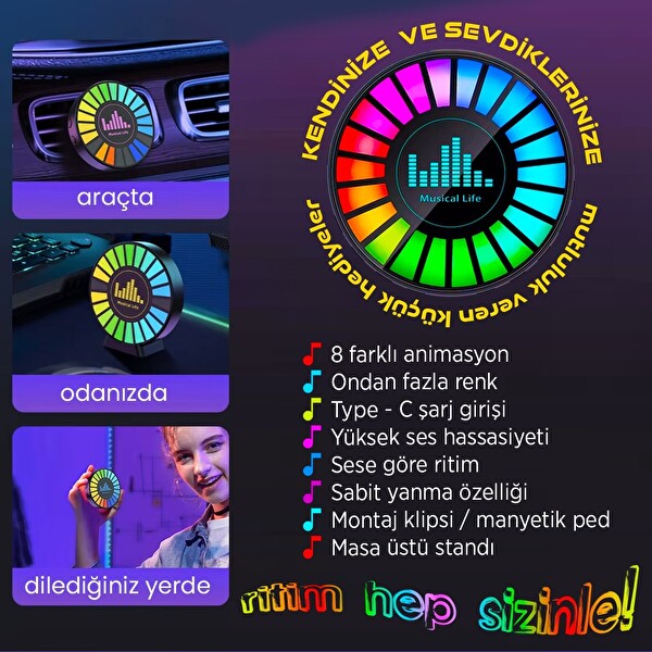 Upway Sese Duyarlı Şarjlı Animasyonlu Ritim Lambası