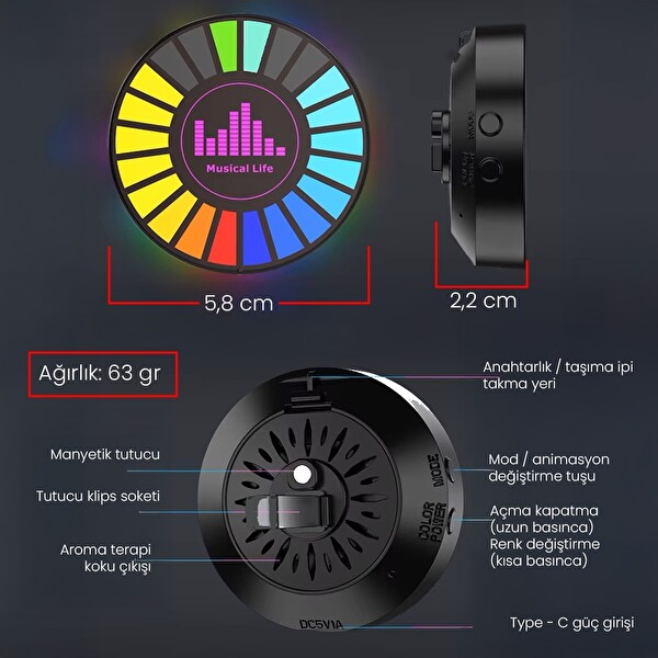 Upway Sese Duyarlı Şarjlı Animasyonlu Ritim Lambası