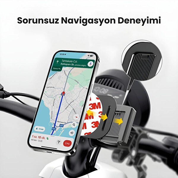 Bix BPH06 Hızlı Kilitli Gidon Bağlantılı Motosiklet ve Bisiklet Telefon Tutucu 360° Döner Güçlü Tutuş