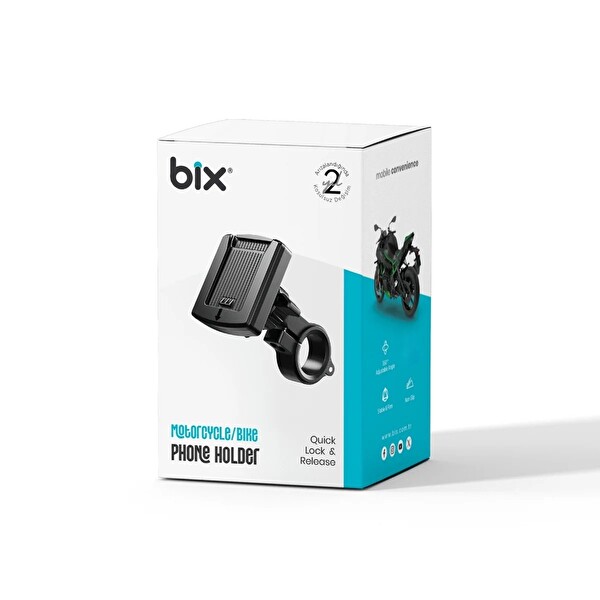 Bix BPH06 Hızlı Kilitli Gidon Bağlantılı Motosiklet ve Bisiklet Telefon Tutucu 360° Döner Güçlü Tutuş