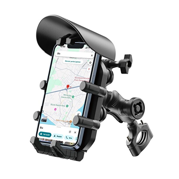 Bix BPH05 Gidon Bağlantılı Güneş ve Yağmur Korumalı 360° Ayarlanabilir Motosiklet Telefon Tutucu