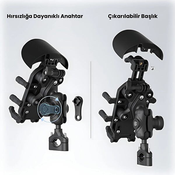 Bix BPH05 Gidon Bağlantılı Güneş ve Yağmur Korumalı 360° Ayarlanabilir Motosiklet Telefon Tutucu