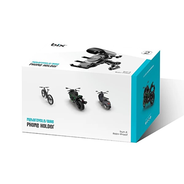 Bix BPH05 Gidon Bağlantılı Güneş ve Yağmur Korumalı 360° Ayarlanabilir Motosiklet Telefon Tutucu