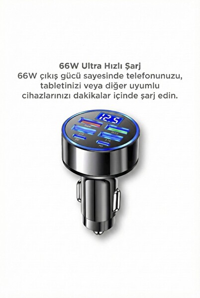 Başkenttekno G19 Süper Hızlı 66W 6 Girişli 2 Type-C - 4 Usb Girişli Araç Şarj Başlığı
