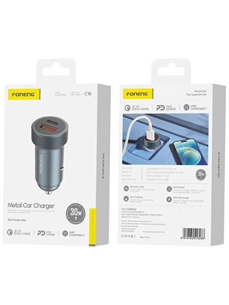 Foneng C16 30W USB TypeC PD Araç Çakmak Şarj Cihazı