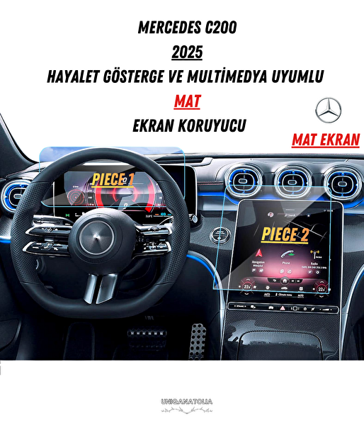 Uniqanatolia Mercedes E200 2025 Hayalet Gösterge ve Multimedya Uyumlu Set Mat Ekran Koruyucu