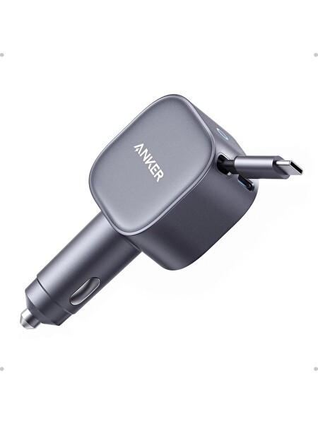 Anker A2738 NO.1 75W 8A 2 in 1 USB-C Cluetter Free Car Charger Built-İn Rerractable Araç Şarj Aleti