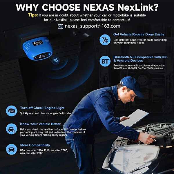 Nexas Car Scanner Bluetooth OBD 2 Araç Tanı Cihazı