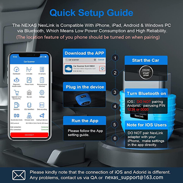 Nexas Car Scanner Bluetooth OBD 2 Araç Tanı Cihazı