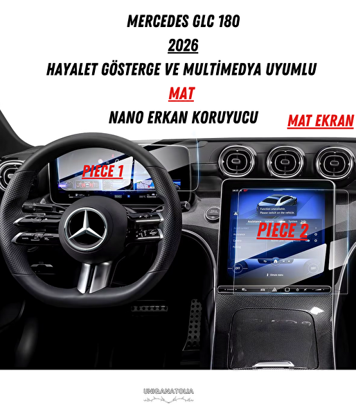 Uniqanatolia Mercedes GLC 180 2026 Hayalet Gösterge ve Multimedya Uyumlu Set Mat Ekran Koruyucu