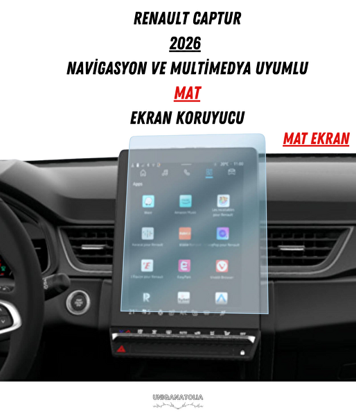 Uniqanatolia Renault Captur 2026 Navigasyon ve Multimedya Uyumlu Mat Ekran Koruyucu