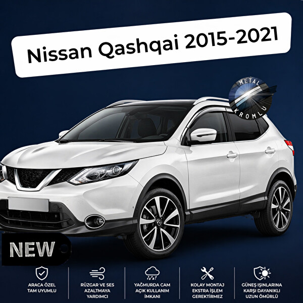 Mega Oto Market Nissan Qashqai 2015-2021 ile Uyumlu Paslanmaz Krom Akrilik Cam Rüzgarlığı