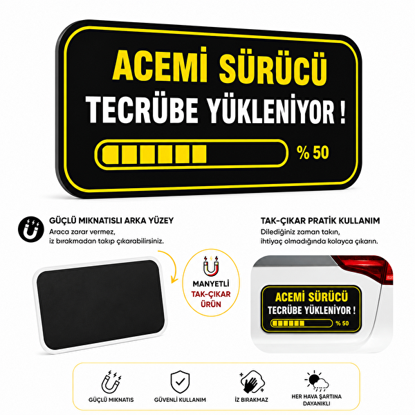 Mega Oto Market Acemi Sürücü Magneti Tak Çıkar Manyetik Araba Bagaj Uyarı Levhası - Tecrübe Yükleniyor