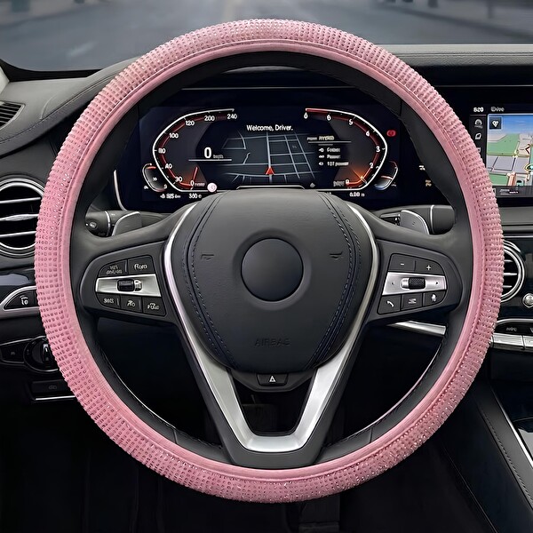 Mega Oto Market Universal Pembe Taşlı Direksiyon Kılıfı Lüks Tasarım 37-38 CM