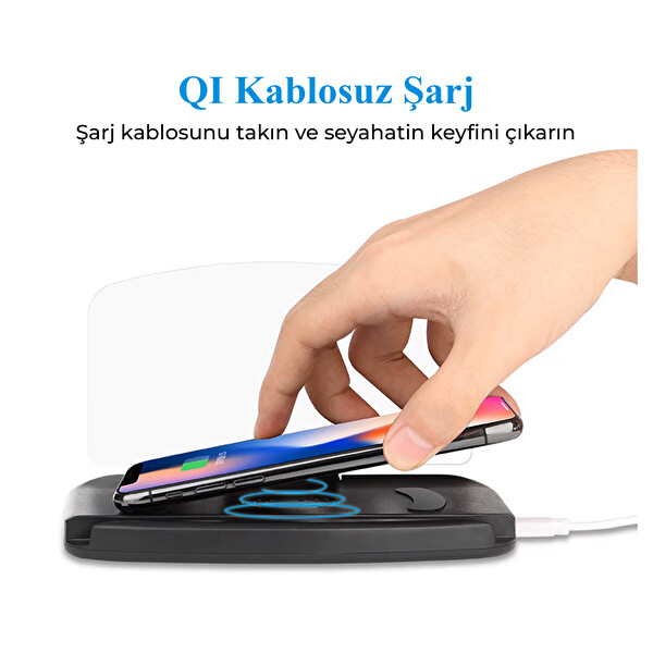 Mega Oto Market FR-425 Qi Kablosuz Şarjlı HUD Navigasyon Araç Ekranı Yansıtmalı ve Şarj Standı Telefon Tutucu