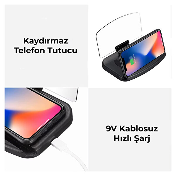 Mega Oto Market FR-425 Qi Kablosuz Şarjlı HUD Navigasyon Araç Ekranı Yansıtmalı ve Şarj Standı Telefon Tutucu