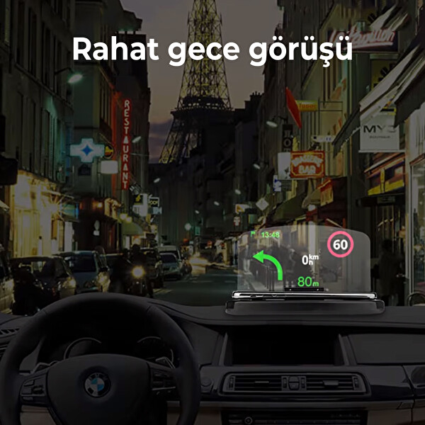 Mega Oto Market FR-425 Qi Kablosuz Şarjlı HUD Navigasyon Araç Ekranı Yansıtmalı ve Şarj Standı Telefon Tutucu
