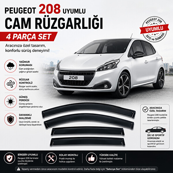 Mega Oto Market Ottoman Peugeot 208 Uyumlu Cam Rüzgarlığı