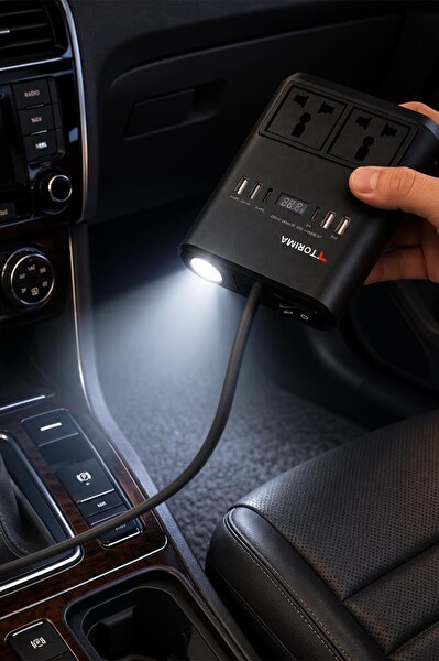 Torima G25 Araç Şarj Aleti 150W Çakmaklık İnvertör - Şarj Soketi 220V Priz - Çoklu USB Araba Çakmaklık Siyah