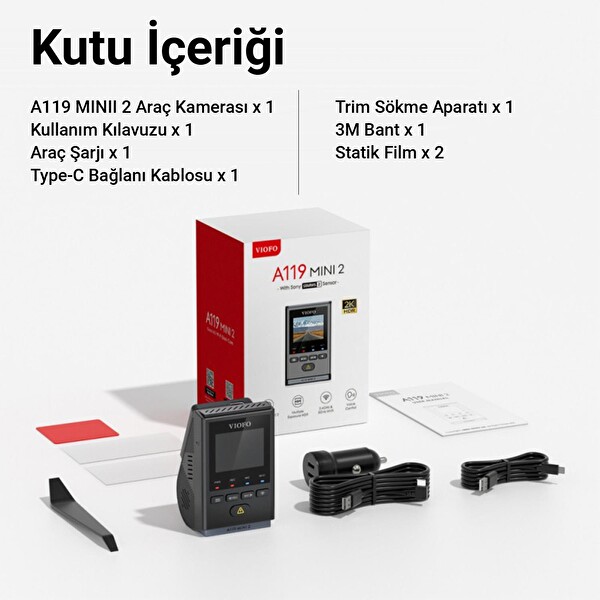 Viofo A119 Mini-2 HDR 2K 60FPS 5 GHz Wi-Fi ve GPS'li Araç Kamerası