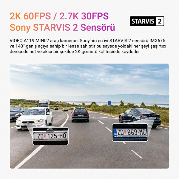Viofo A119 Mini-2 HDR 2K 60FPS 5 GHz Wi-Fi ve GPS'li Araç Kamerası