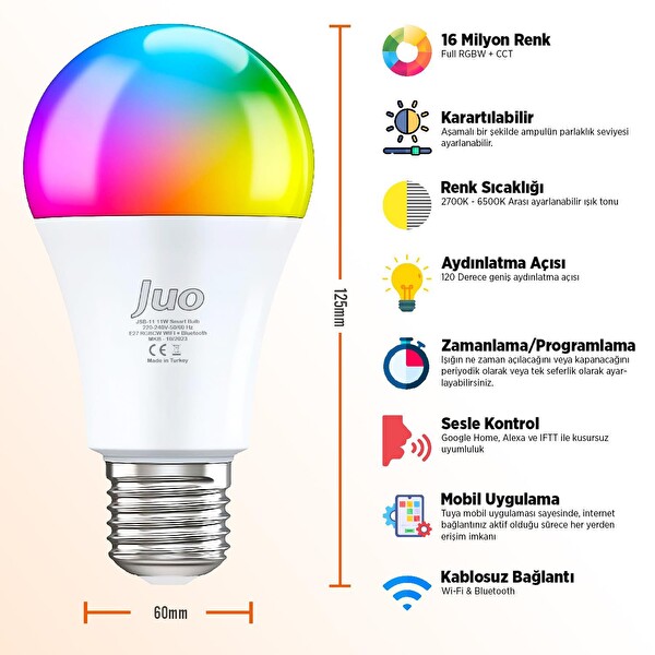 Juo Lumex Akıllı Ampul 11w Led Rgb Wifi & Bluetooth