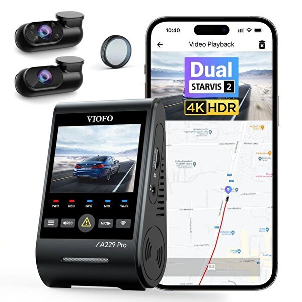 Viofo A229 Pro 3 Kameralı Ön İç Arka 4K-2K-1080p HDR Sony Starvis 2 Wi-Fi GPS’li Araç Kamerası