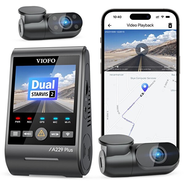 Viofo A229 Plus 3 Kameralı Ön-İç-Arka 2K+2K+1080p HDR Sony Starvis 2 Wi-Fi GPS’li Araç Kamerası