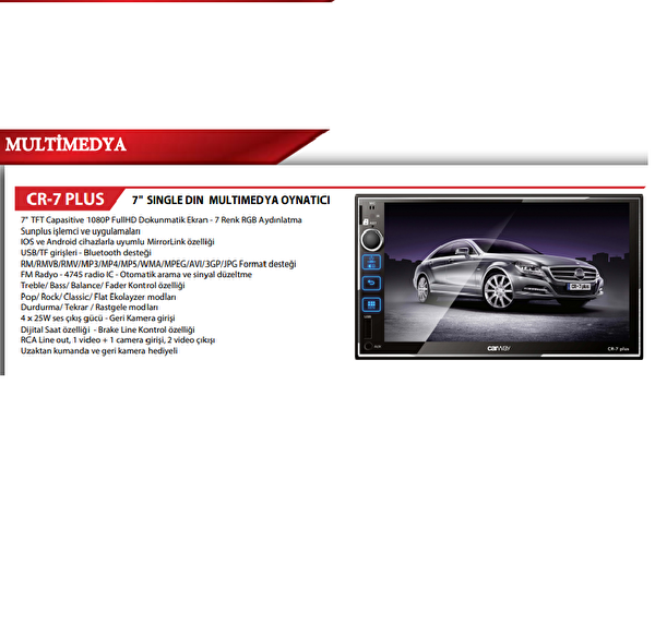 Carway CR-7 Plus Multicolor Multimedia Araç Ekranı