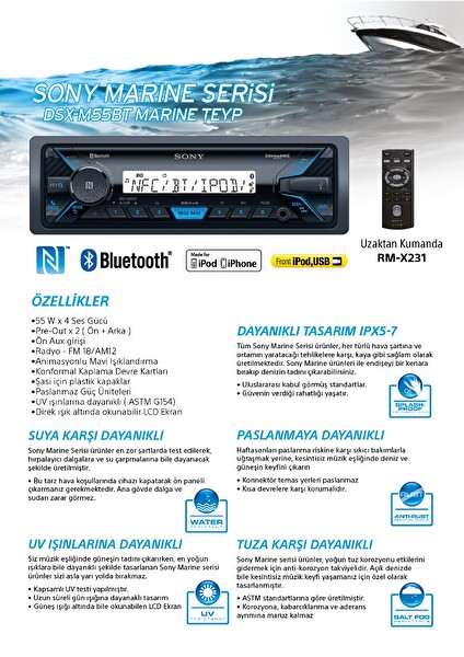 Sony DSX-M55BT Bluetoothlu USB Çalar Marine Teyp