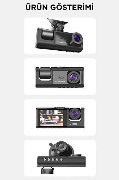 Torima TA-01 Siyah 1080p Araç İçi 3 Kameralı LCD Ekranlı Gece Görüşlü G-Sensör Geri Görüş Kameralı Yol Kayıt Araç Kamerası