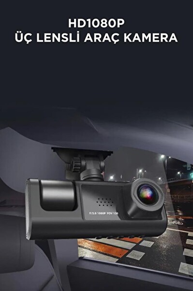Torima TA-01 Siyah 1080p Araç İçi 3 Kameralı LCD Ekranlı Gece Görüşlü G-Sensör Geri Görüş Kameralı Yol Kayıt Araç Kamerası