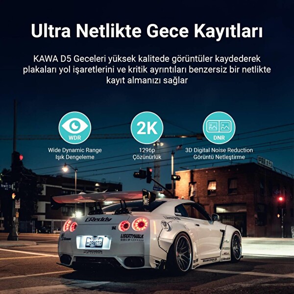 Kawa D5 2K 1296P WDR WiFi 135 Derece Geniş Açı Lens Araç Kamerası