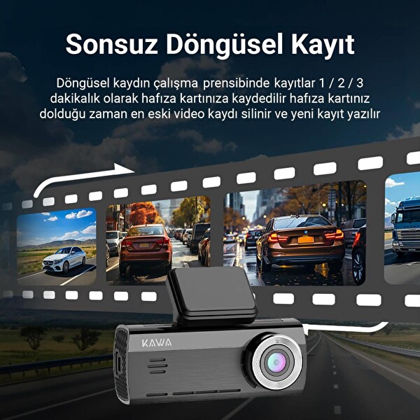 Kawa D8 2 Kameralı Ön Arka 4K + 1080P Sony Starvis Sensörlü Türkçe Wi-Fi GPS'li Araç Kamerası