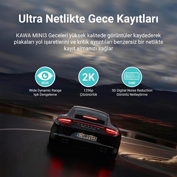 Kawa Mini 3 2K 1296P WDR 135 Derece Geniş Açı Lens Araç Kamerası
