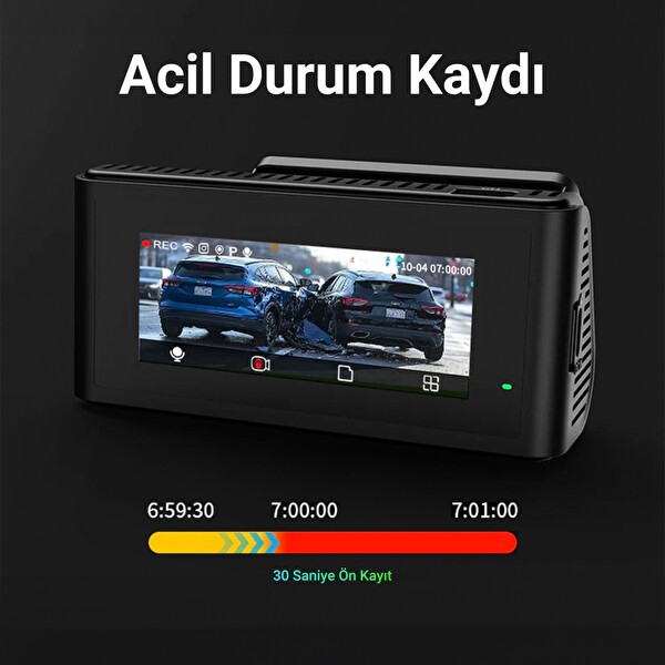Kawa D11 2 Kameralı Ön-Arka 4K+1080P Sony STARVIS Sensörlü Yapay Zeka Destekli Wi-Fi GPS'li Araç Kamerası