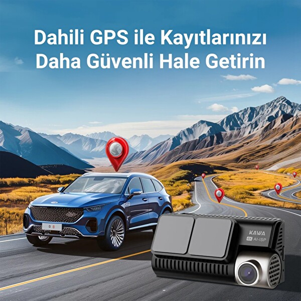 Kawa D11 2 Kameralı Ön-Arka 4K+1080P Sony STARVIS Sensörlü Yapay Zeka Destekli Wi-Fi GPS'li Araç Kamerası