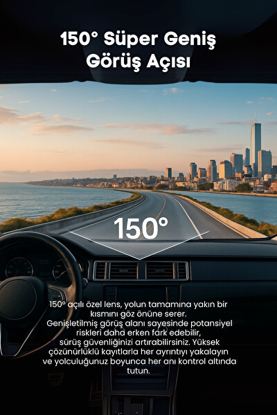 Mieco A7 4K UHD WiFi ADAS 150 Derece Ultra Geniş Açı Gece Görüşü Ön - Arka Araç Kamerası 2025 - Hafıza Kartı Hediyeli