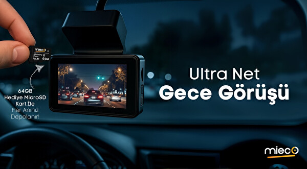 Mieco G4 2K QHD GPS 4G WiFi 140 Derece Geniş Açı Gece Görüşü Ön - Arka Kamera Sim Kartlı Araç Kamerası 2025 - Hafıza Kartı
